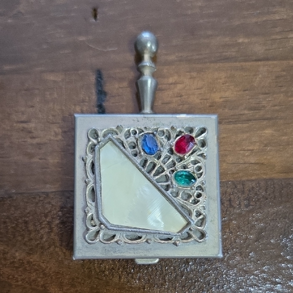 Elegant Silver Organizer with Gem Accents Vintage